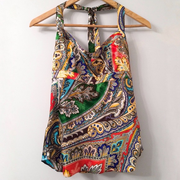 J.Crew Silk Multicolor Paisley Print Halter - Picture 1 of 10